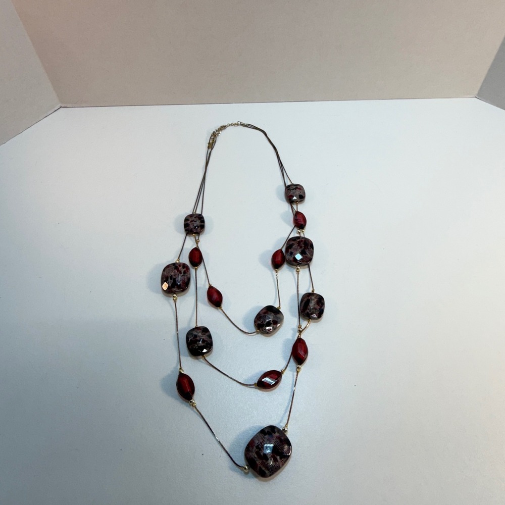 Monet Layered Beaded Necklace Set Matching Dangle Earrings Burgundy Multi Strand